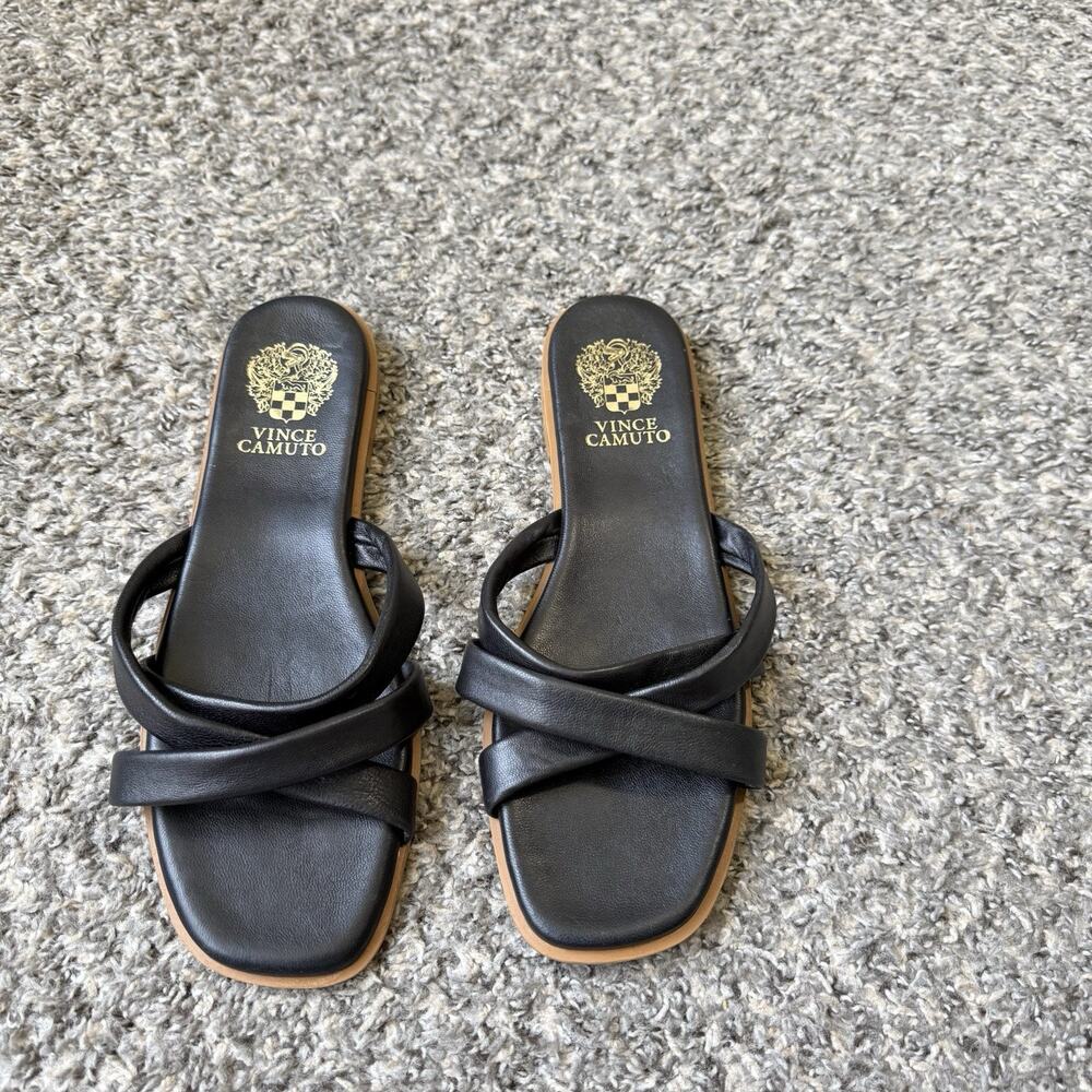 Vince Camuto Women’s Black Leather Olya Slide Sandals Size 11 Flats New - Picture 2 of 5